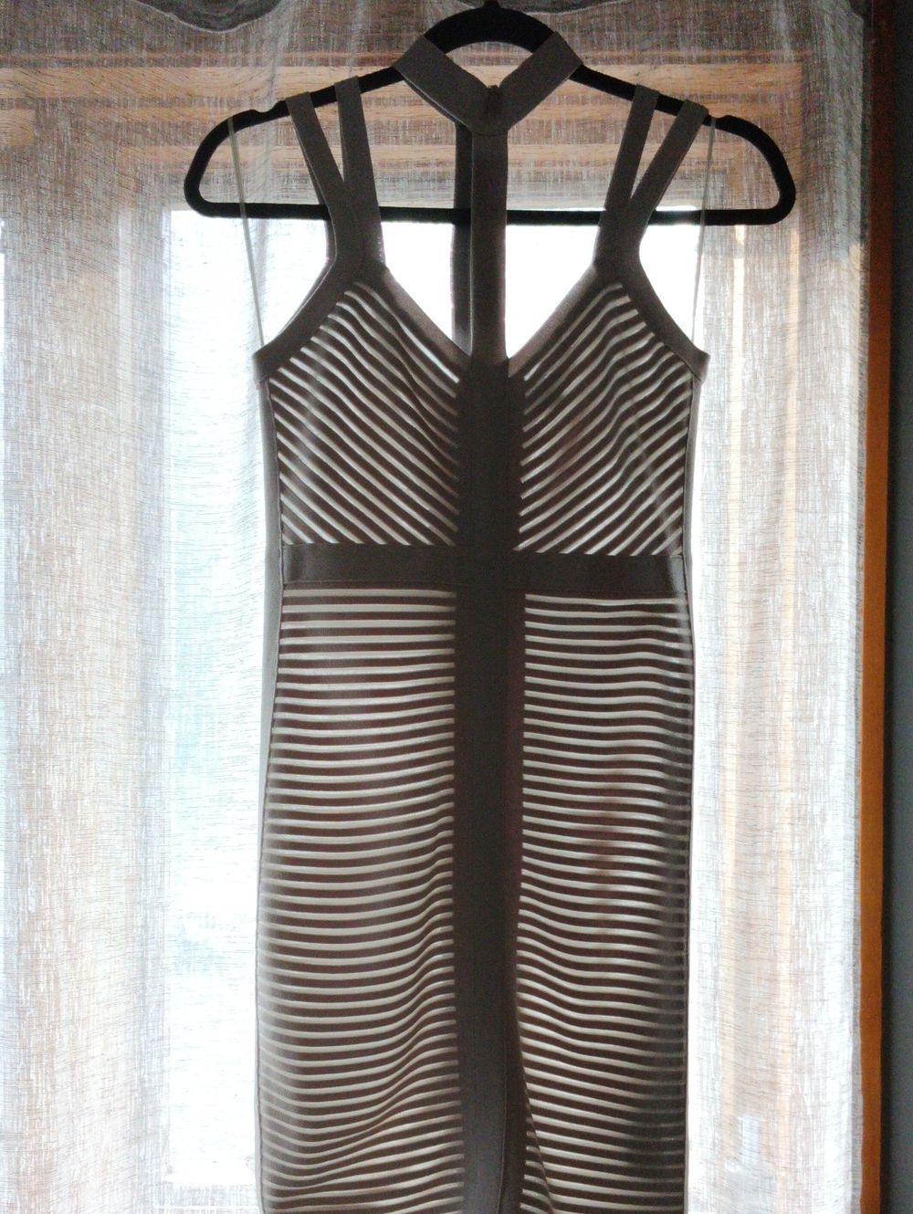 Guess 🩶 Pale Gray Ribbed Knit Bodycon Dress S